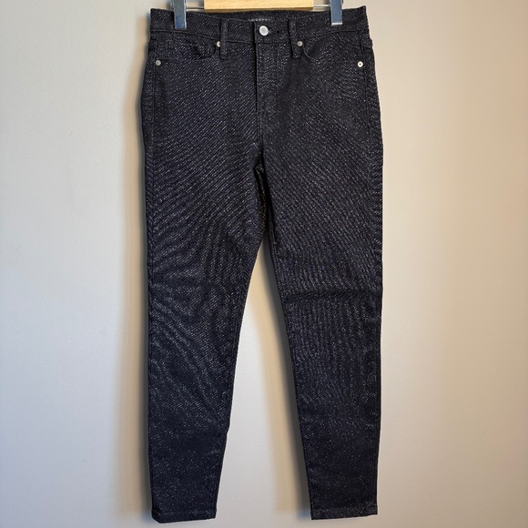 Banana Republic Womens Mid-Rise Skinny Glitter Jeans Black 28 Retro Disco Preppy - Picture 1 of 15